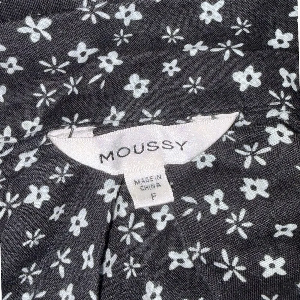 Moussy Black Floral Tie Sleeve Button Down Shirt   Size: Free Size